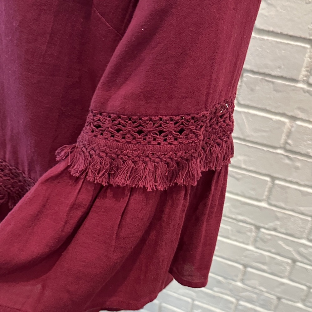 a.n.a Burgundy Blouse with Tassel and Lace Accents - Picture 5 of 9